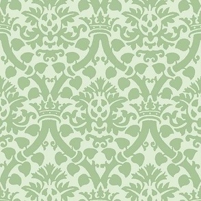 damask with crowns, soft green 8W