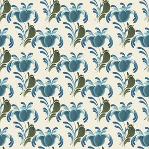 Blue Folk Art Tulip (Cream)