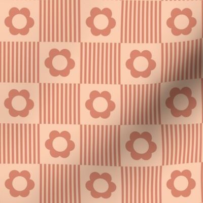 Seventies vintage daisies on checker fun minimalist boho summer design with flowers gingham plaid retro orange blush