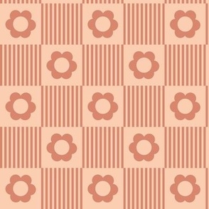 Seventies vintage daisies on checker fun minimalist boho summer design with flowers gingham plaid retro orange blush