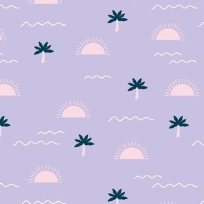 Sunshine and palm trees island vibes girls summer vacation ocean waves lilac blush marine blue