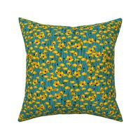 Mustard poppy repeat turquoise