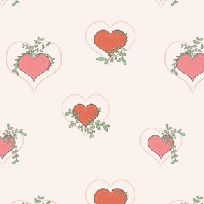 heart, love, leaves, red, pink, botanical