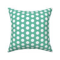 One inch large white polkadots on aqua