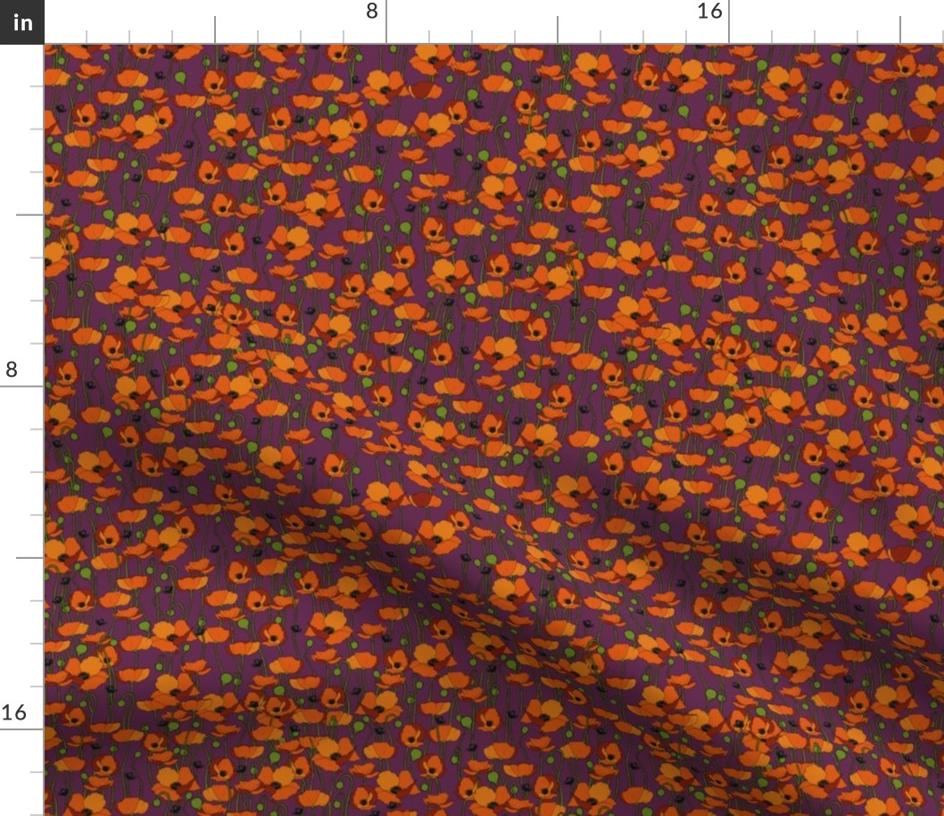 Orange poppy repeat dark magenta - small