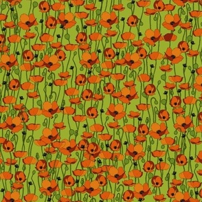 Orange poppy repeat green - small