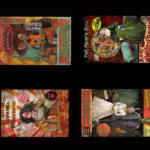 Freak Show Collage Panel 4 Vintage Style Circus Carnival Posters Lizzie Borden Conjoined Twins Halloween 