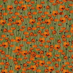 Orange poppy repeat moss - small