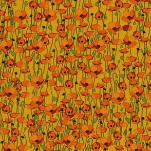 Orange poppy repeat mustard - small