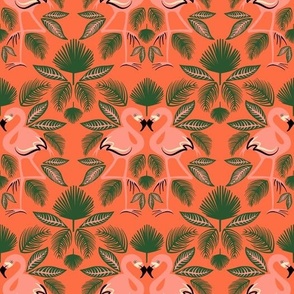 Totally Tropical Pink Flamingo Birds + Palm Leaves - Coral Pink