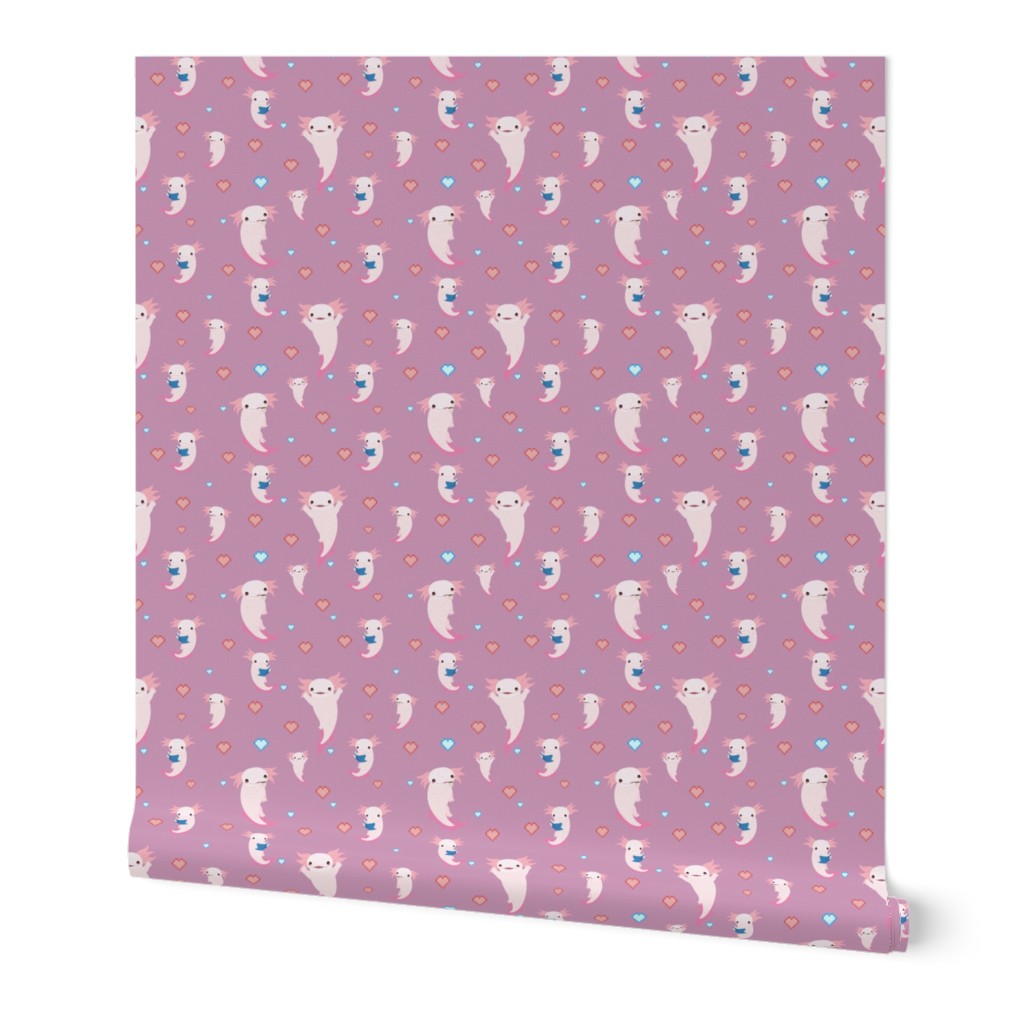 Full throttle purple and pink axolotl Wallpaper | Spoonflower