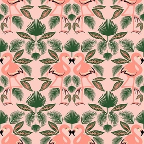 Totally Tropical Pink Flamingo Birds + Palm Leaves - Pink