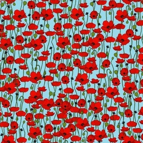 Red poppy repeat sky - small