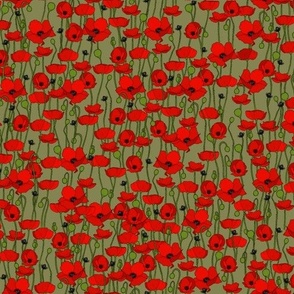 Red poppy repeat moss - small