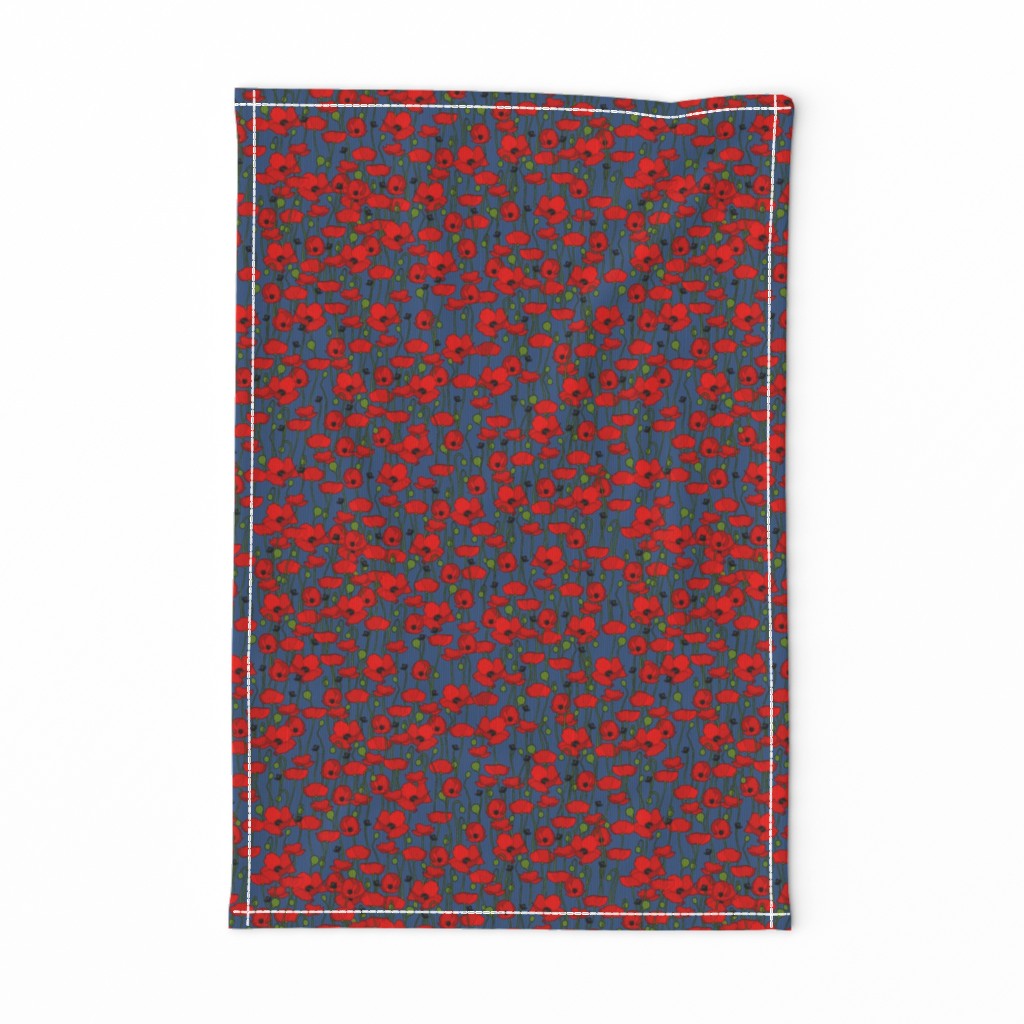 Red poppy repeat mid blue - small