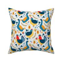 chicken geese and roosters yellow blue - 6,75 inch 