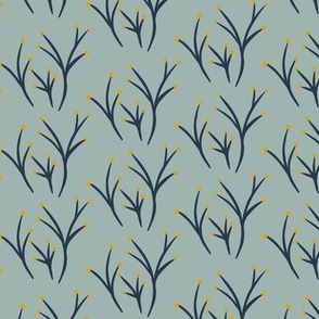 Small In the Weeds in Sage Green, Navy Blue and Ocher Yellow
