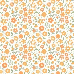 Ditsy orange flowers on white