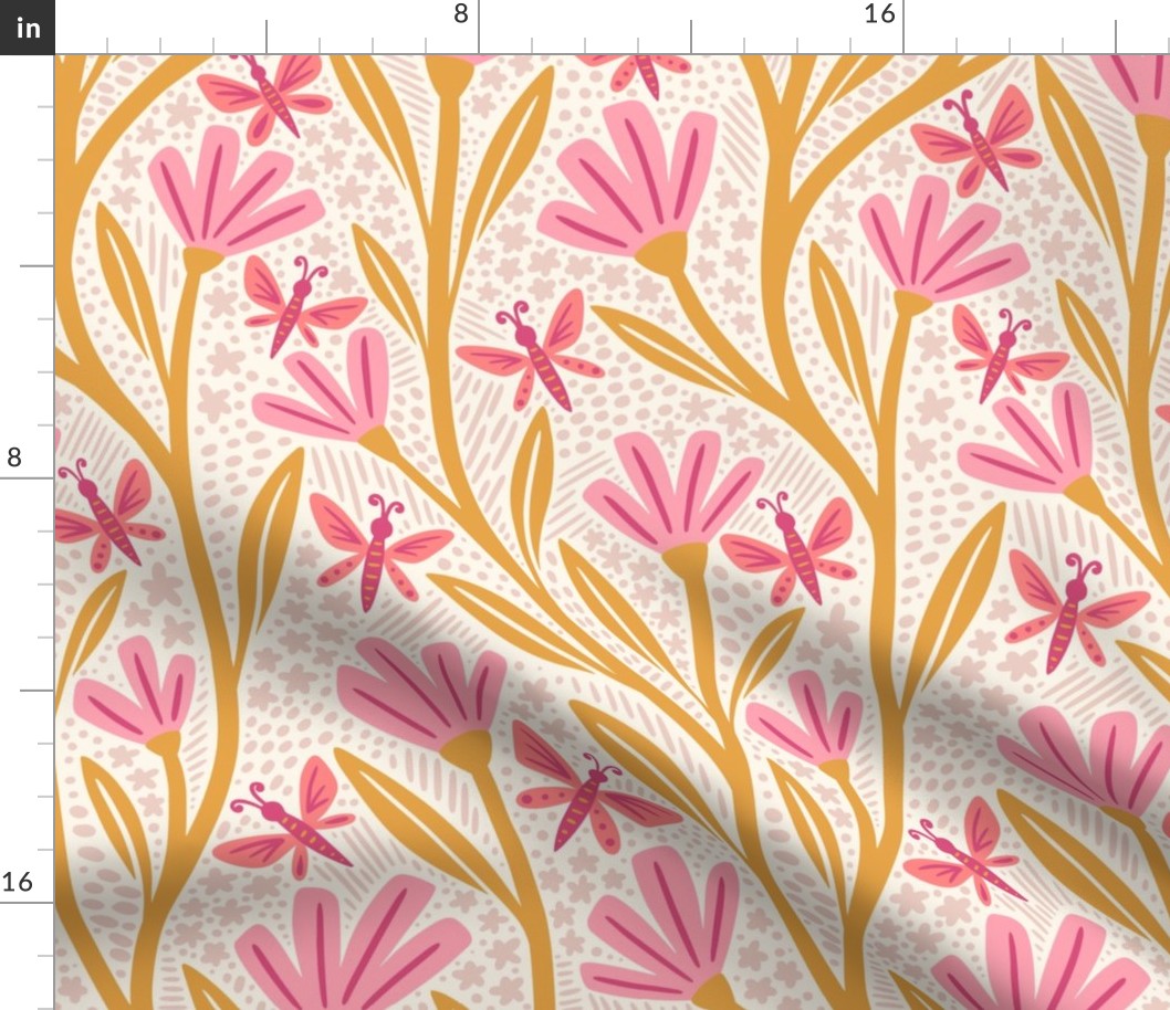 Eva Trailing Floral | Large Scale | Pink Yellow