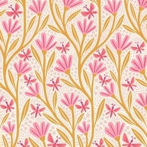 Eva Trailing Floral | Small Scale | Pink Yellow