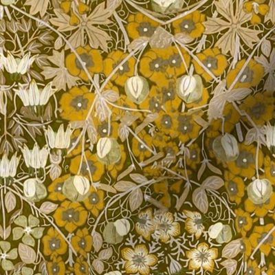 Vintage ivory and golden yellow floral 