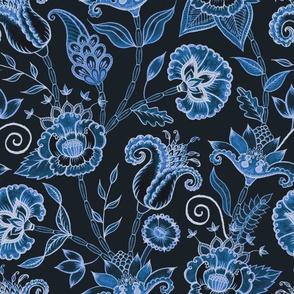 Oriental Flowers (Blue and Black) 