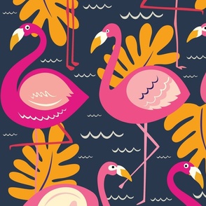 Flock of Flamingos Stick Together - Large Scale