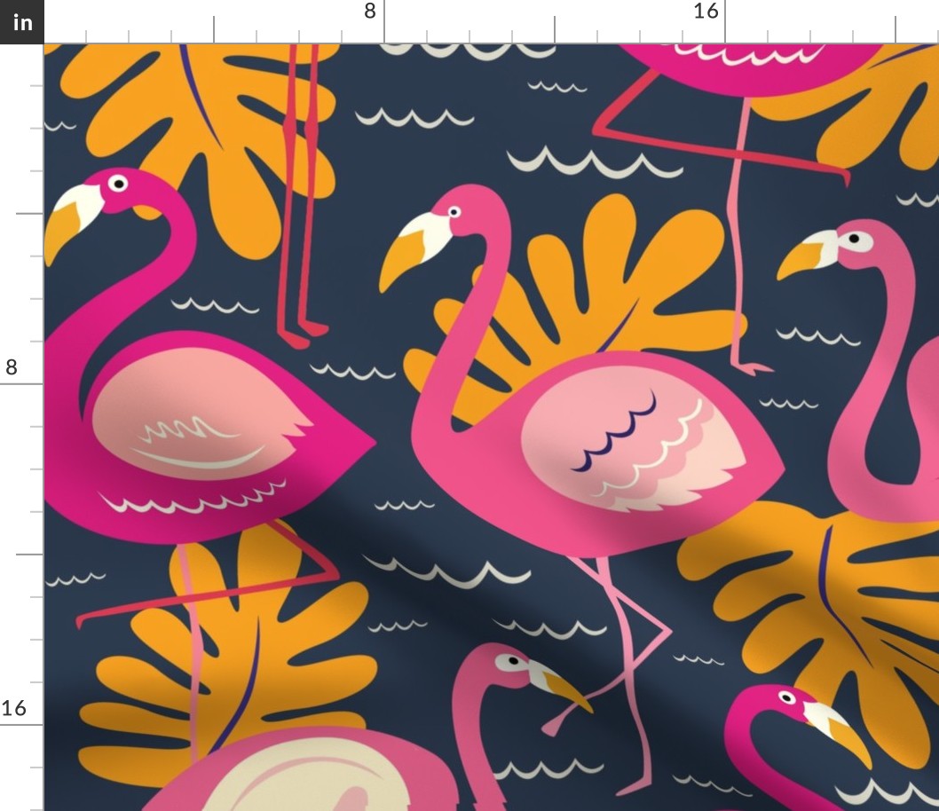 Flock of Flamingos Stick Together - Large Scale