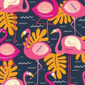 Flock of Flamingos Stick Together