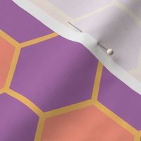 orange and purple honeycomb, hexagons, geometric, beeswax