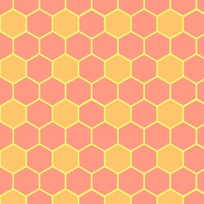 orange and yellow honeycomb, hexagons, geometric