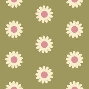 Retro Simple Scandi Daisies in Avocado + Guava