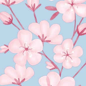 XL-scale Pink cherry blossoms on light blue background