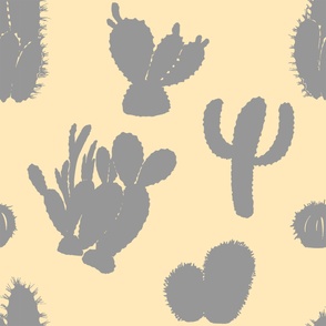 Pattern with grey cactuses on ivory background