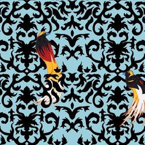 Birds of Paradise Damask -Blue