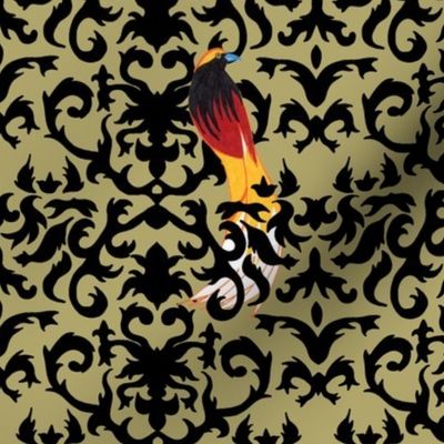 Birds of Paradise Damask Gold and Black