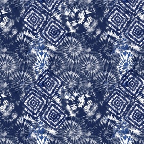 Blue White Tie Dye Shibori Pattern Retro Hippie Style Smaller Scale