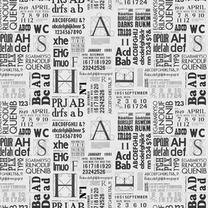 Greyscale Old Print Typography Pattern Smaller Scale