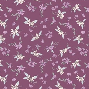 Daisy Fields in Spring Lilac Dark Background Small Scale Cedarcrest Studio