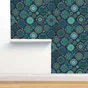 Moroccan Tiles Vintage Elegance Turquoise Teal And Gold Smaller Scale