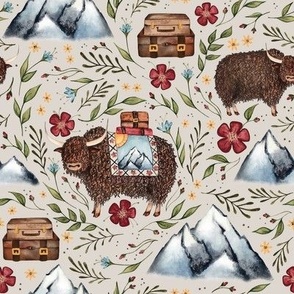 Mountain Yak Folky Pattern - Khaki