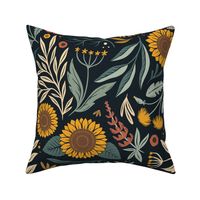 Wild Meadow - sunflowers, cosmos, dandelions, lupins, black eyes Susans - dark - large