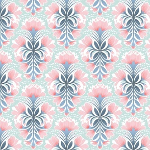 blooming flowers in pink and blue   