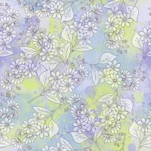 Daydream Floral on a Background of Blue, Green, and Periwinkle 