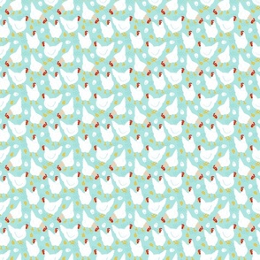 Chickens and Eggs on Light Blue - Small Scale