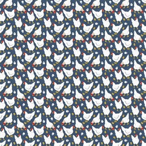 Chickens and Eggs on Navy Blue - Small Scale