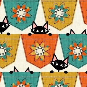 Patch Pocket Peek-a-boo - Orange/Aqua /Gold