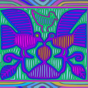 Kuna Indian Pajaros Azul - Design 13009571 - Blue Purple Pink Green