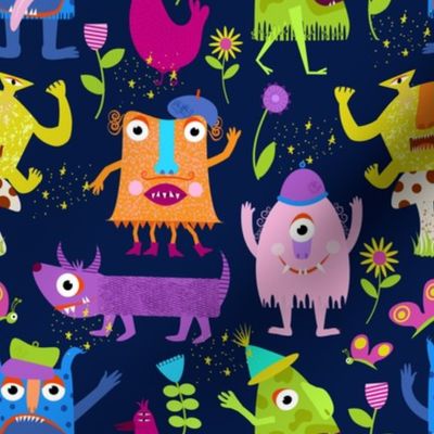 Monster party / dark blue background 