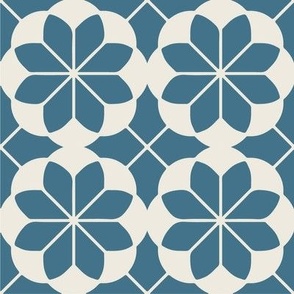 Geometric Flowers - Inky Blue + Alabaster White